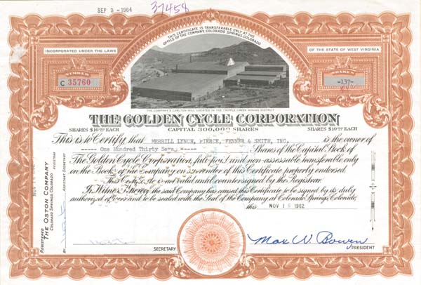 Golden Cycle Corporation - Stock Certificate